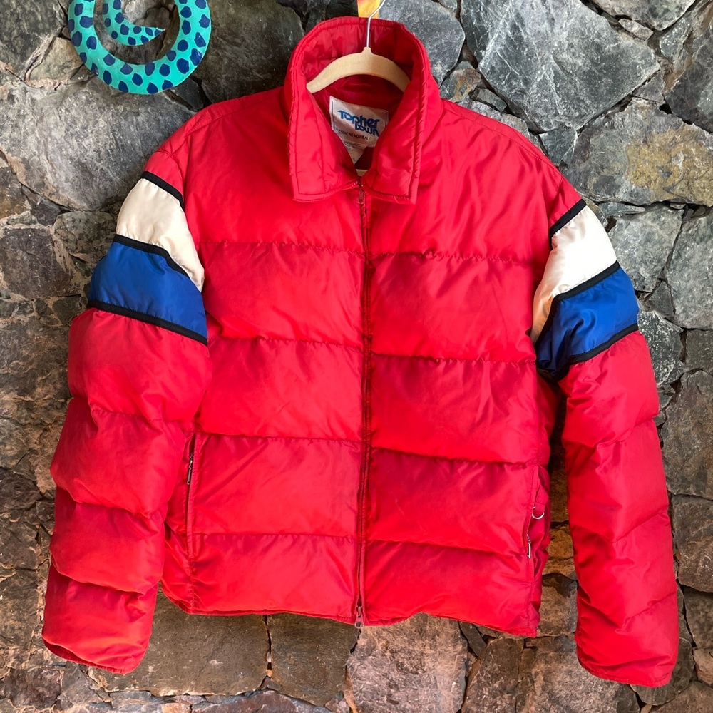 Retro Vintage Topher Down Mens  Red Orange Down Puffer Ski Jacket Hipster XL